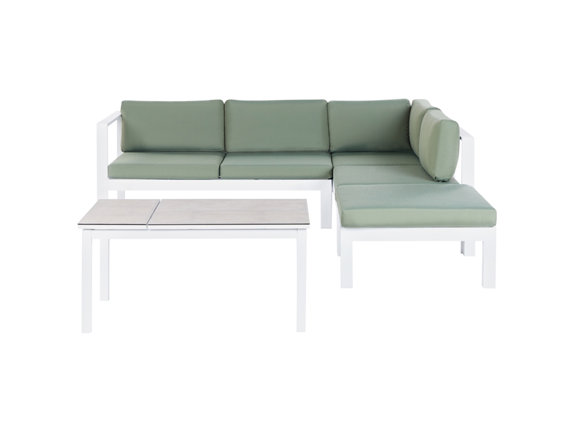 Conjunto de Jardín Esquinero con Mesa de Centro BELIANI Messina Aluminio Verde 224X224X66