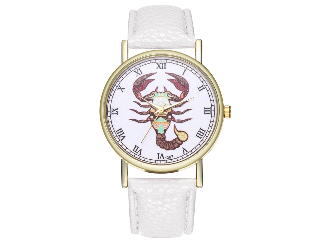 Reloj De Cuarzo Con Correa De Cuero, Diseño De Escorpio, 12 Constelaciones, Universal, Único, Blanco.