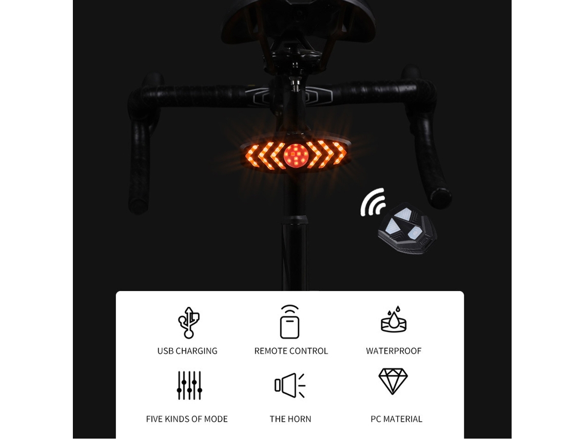 Luz Trasera Led Para Bicicleta Con Intermitentes, Modos De Iluminación, Claxon Y Mando A Distancia.