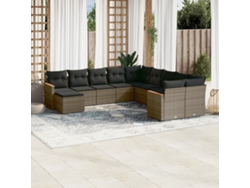 Conjunto de sofá de jardín de 11 piezas con cojines, ratán gris, DKD Home Decor