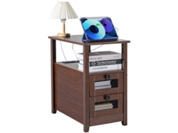 VEVOR Mesa de 609 x 356 x 610 mm con Puertos USB y Tomas de Corriente, Marrón