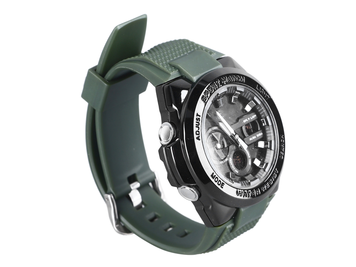 Reloj Electrónico De Cuarzo Casual Con Doble Movimiento, Resistente Al Agua Y Luminoso Para Hombres Color Verde Od