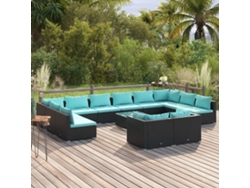 Conjunto de jardín de 13 piezas con cojines en mimbre sintético negro de DKD Home Decor