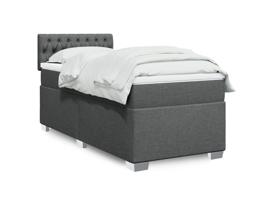 Cama Box Spring Con Colchón Tela Gris Oscuro 90x200 Cm