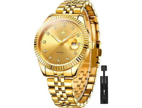 VEANXIN Reloj cuadrado con fecha de negocios, luminoso, resistente al agua, de acero inoxidable, con diamantes cuadrados para hombre(Oro completo)
