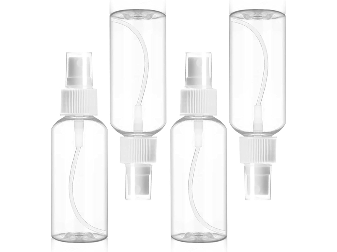 4 botellas de plástico recargables de 50 ml con pulverizador de niebla fina para viajes ZYBLSSBB
