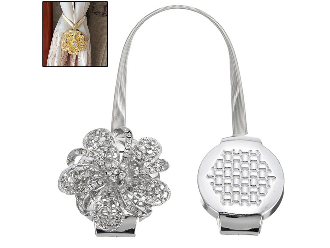 Clip Magnético Para Cortina Con Forma De Flor Y Piedras, No Requiere Agujeros, Decorativo, 33 Cm