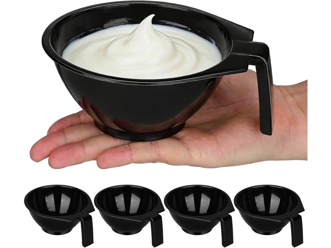Conjunto De 5 Tigelas De Plástico Pretas Para Misturar E Tingir O Cabelo Com Facilidade.