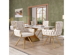 Juego de 4 sillas de comedor de terciopelo, lujoso sillón giratorio para sala de estar y dormitorio, patas de metal, color beige.