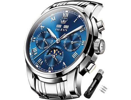 VEANXIN Reloj mecánico automático para hombre Calendario luminoso multifuncional resistente al agua(azul plateado)