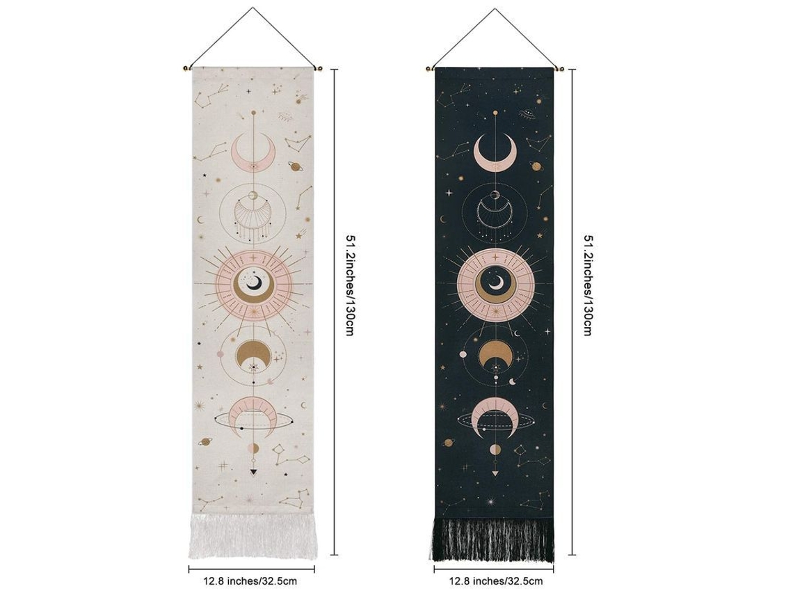2026-manta De Luna Y Estrellas, Manta Psicodélica De Pared, Decoración En Blanco Y Negro, Lino De Algodón