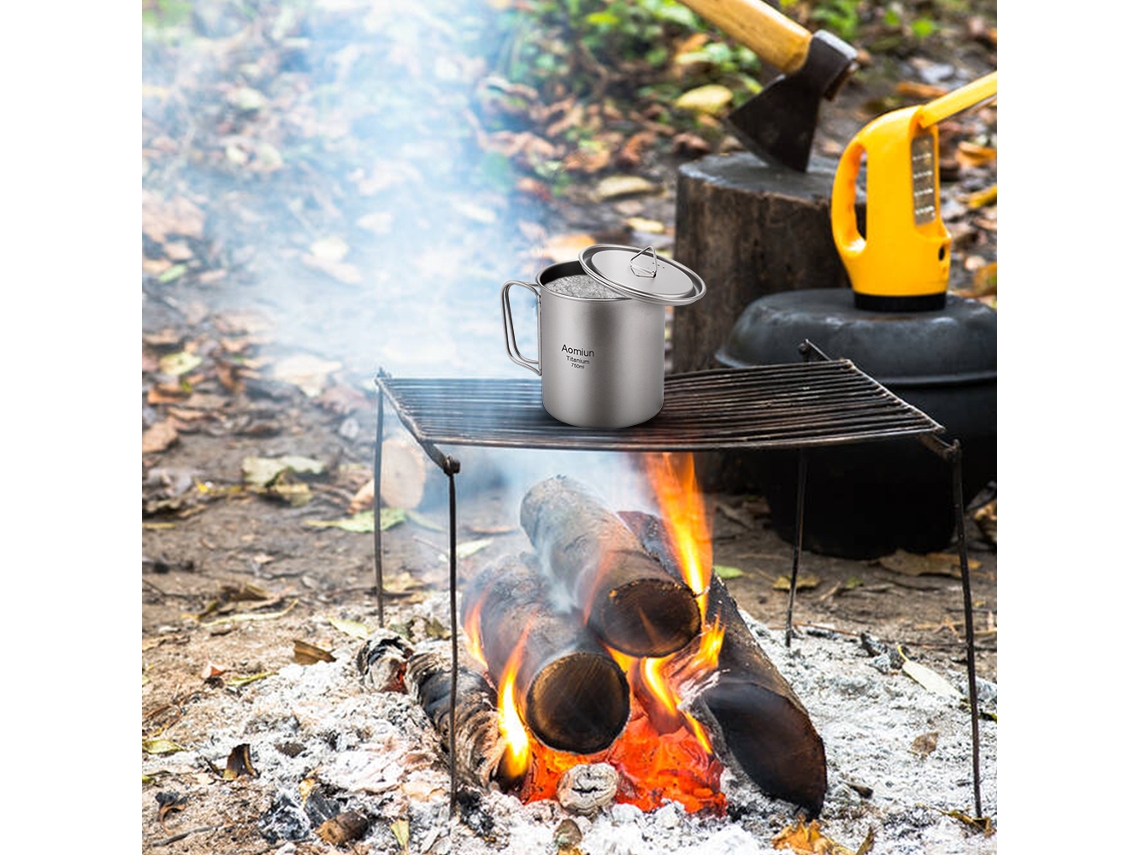 Taza Ultraligera De Titanio Con Asa Plegable Para Camping Y Picnics (300 Ml-750 Ml).