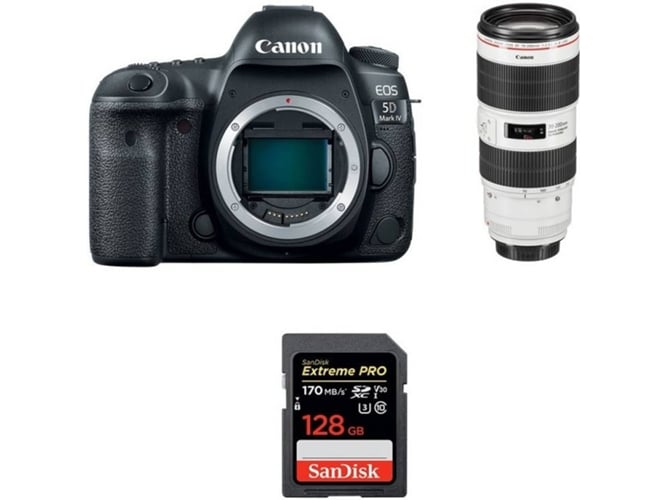 Kit Cámara CANON EOS 5D Mark IV + EF 70-200mm f/2.8L IS III USM + SanDisk 128 GB (Full-Frame)