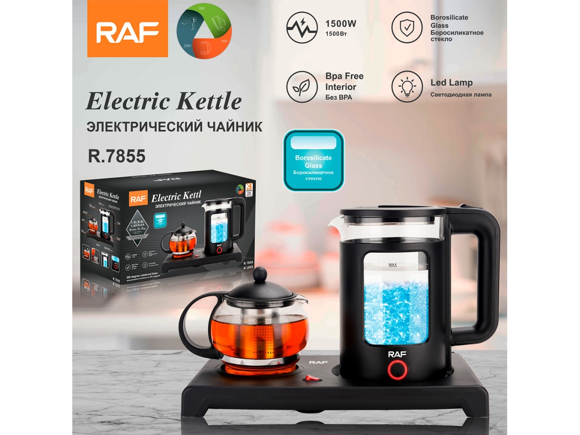 Juego de té de estilo europeo con hervidor eléctrico de 1,8 L y hervidor eléctrico aislado de 0,6 L - Mdug