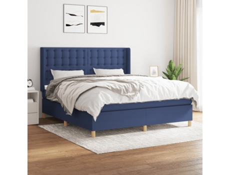 vidaXL Cama con somier y colchón 180x200 cm tela azul