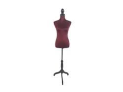 Relaxdays Maniquí Femenino 36/38, Regulable 130–167 Cm, Terciopelo, Peana De Madera, Burdeos/negro