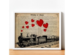 Poster De Tren Con Corazones. Láminas De Vehículos Con Definiciones. Ilustraciones Vintage De Coches, Motos, Aviones, …