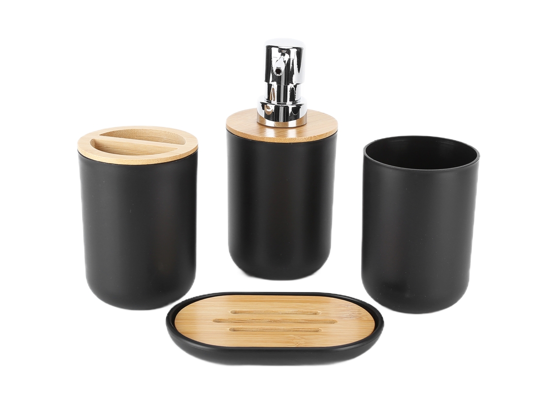 Juego de baño de 4 piezas, duradero, impermeable, de bambú, con accesorios, vaso para cepillo de dientes, regalo para el hogar y el hotel.