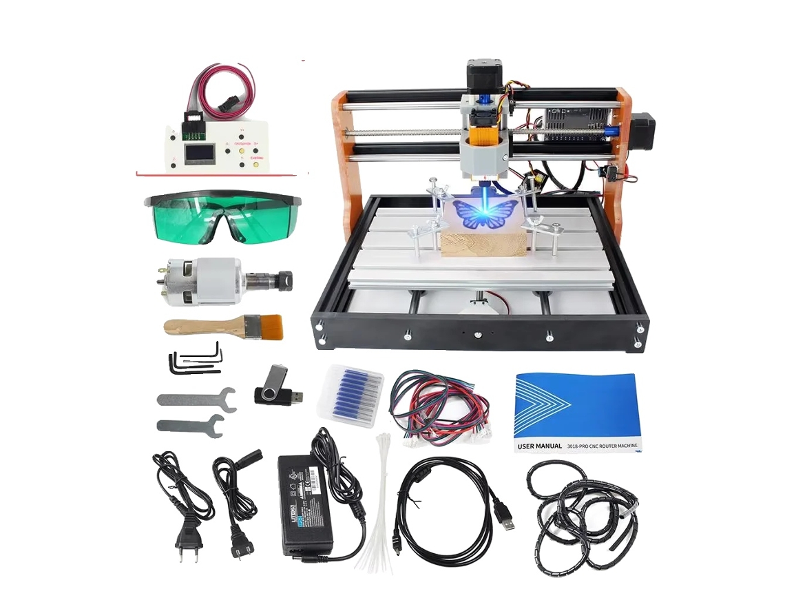 Enrutador CNC 3018 Pro, control de 3 ejes, controlador de pantalla táctil de 2,8", controlador blanco, 20 W OEM