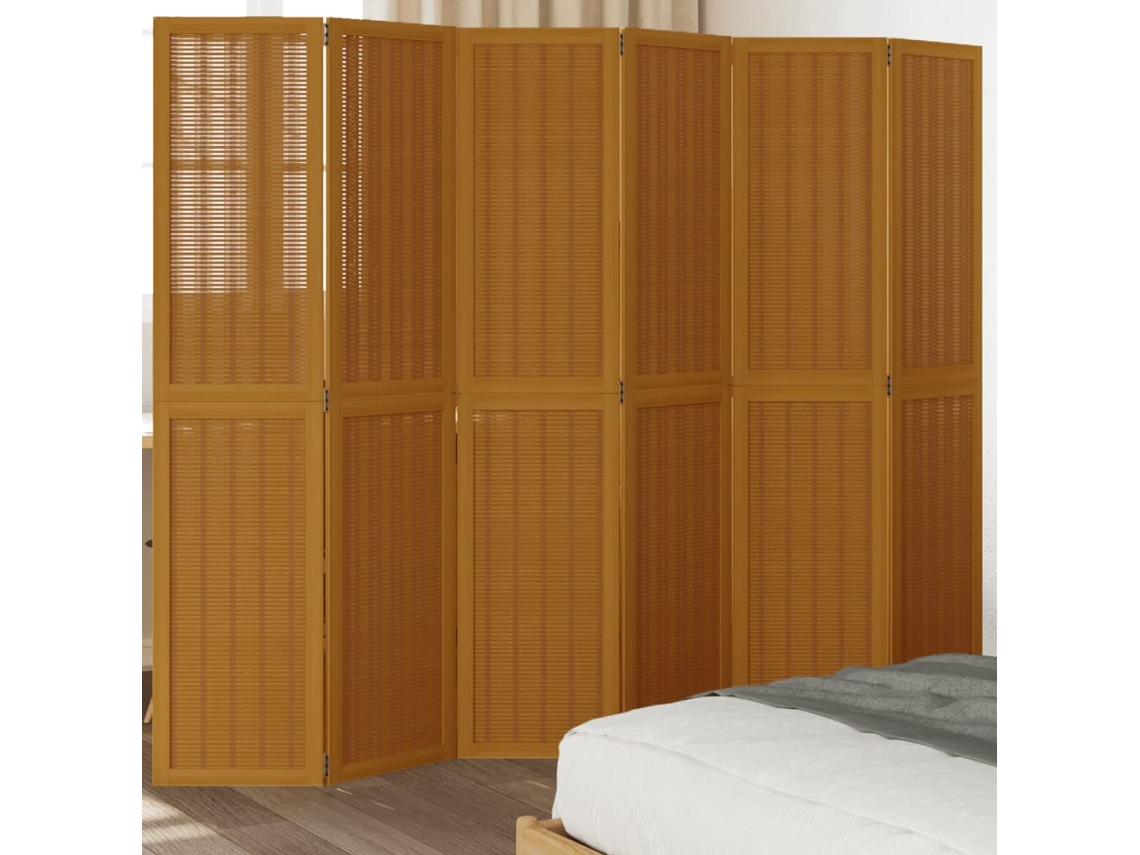 Biombo Separador De 6 Paneles Madera Maciza Paulownia Marrón