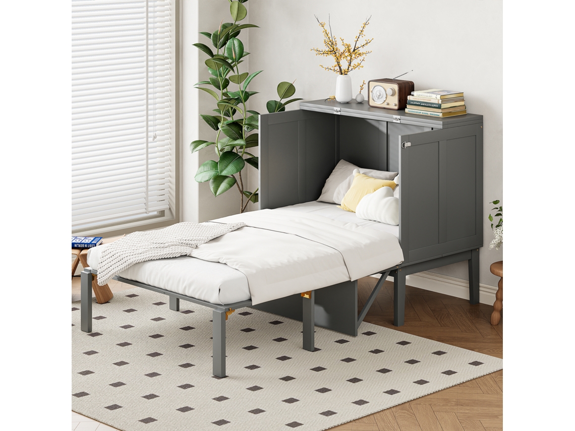 Cama Abatible De Pared 90x200 Vertical Gris