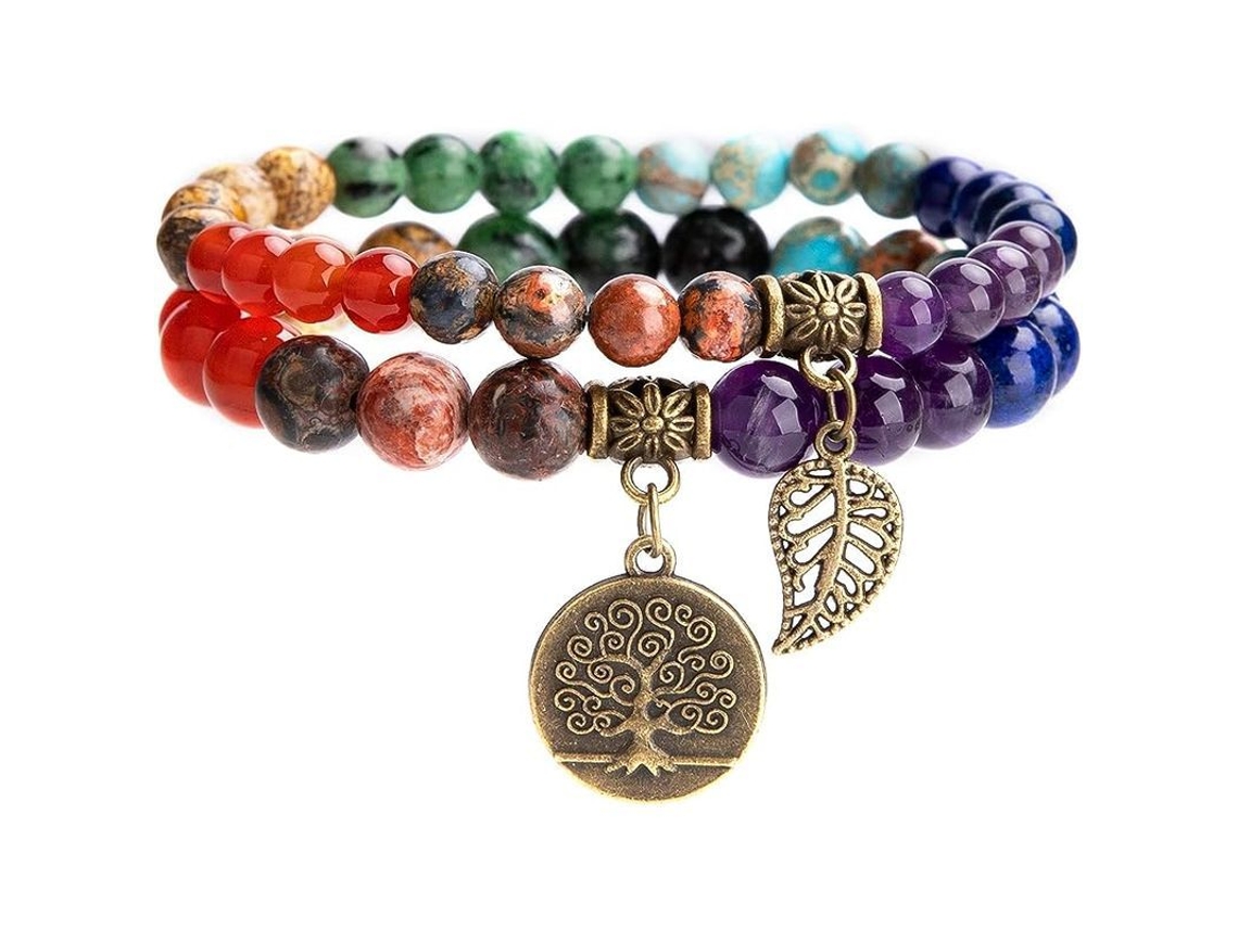 Pulsera De Chakras Para Mujer Con Piedras Naturales - Conjunto De 2 Pulseras Curativas Para Yoga Y Reiki
