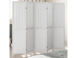 Biombo Separador De 5 Paneles Madera Maciza Paulownia Blanco
