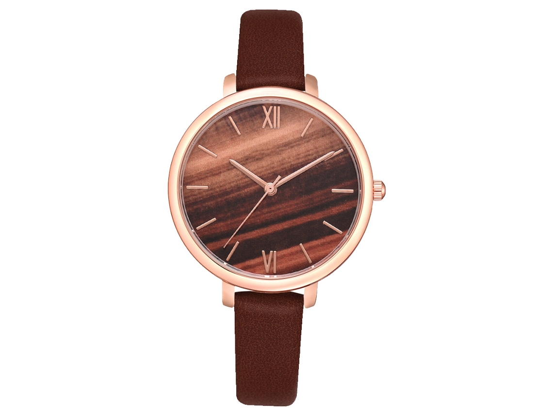 Reloj Unisex De Moda Con Correa Fina De Piel Sintética Y Esfera Degradada Marrón.
