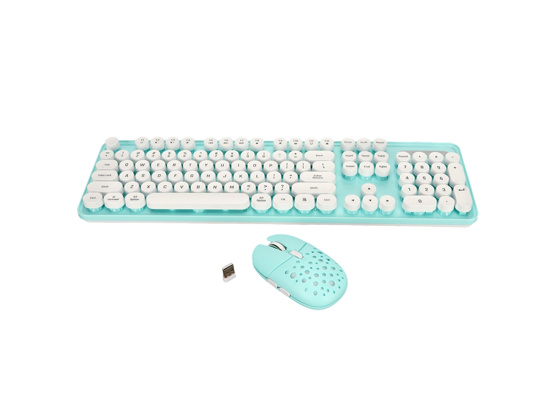Teclado Y Ratón Inalámbricos Retro De 2,4 Ghz Con Teclas Redondas Y Teclado Numérico - Azul