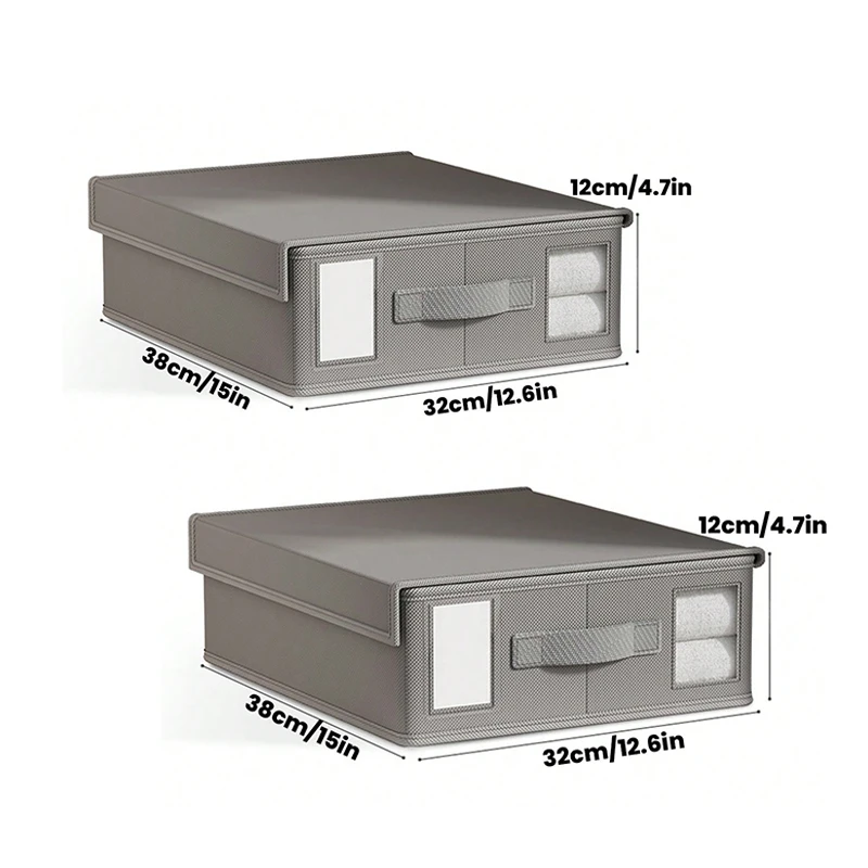 (2 Grises) Cajas De Almacenamiento De Hojas Con Ventana De Visualización Y Asa