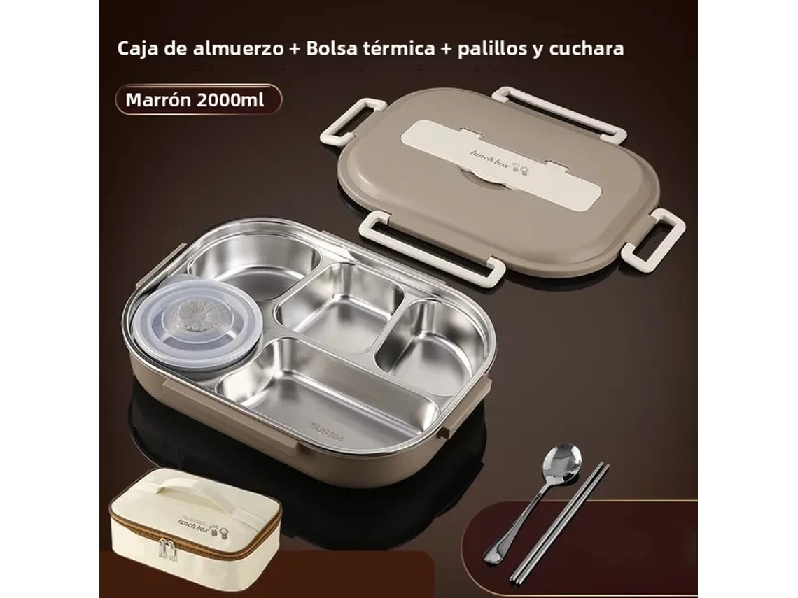 Lancheira Térmica em Aço Inoxidável 304 com Divisória, Própria para Micro ondas e À Prova de Vazamentos. MDUG (2000ml, Marrom)