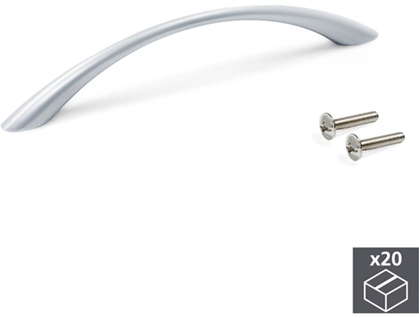 EMUCA Lote de 20 Tiradores para muebles Bombay - L160Mm - Distancia entre agujeros 128Mm - Zamak - Aluminio pintado