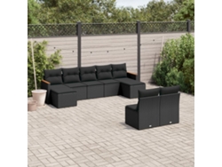 Conjunto de sofá de jardín de 9 piezas con cojines, ratán negro, Dkd Home Decor