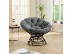 Silla Papasan De Mimbre Con Estructura De Pana Gris Y Marrón De 360°