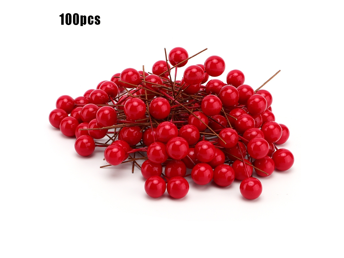 RNEMITERY 100pcs Frutos de Acebo Rojos Artificiales Flores de Bayas Miniaturas Decorativas para Hogar Boda Fiesta