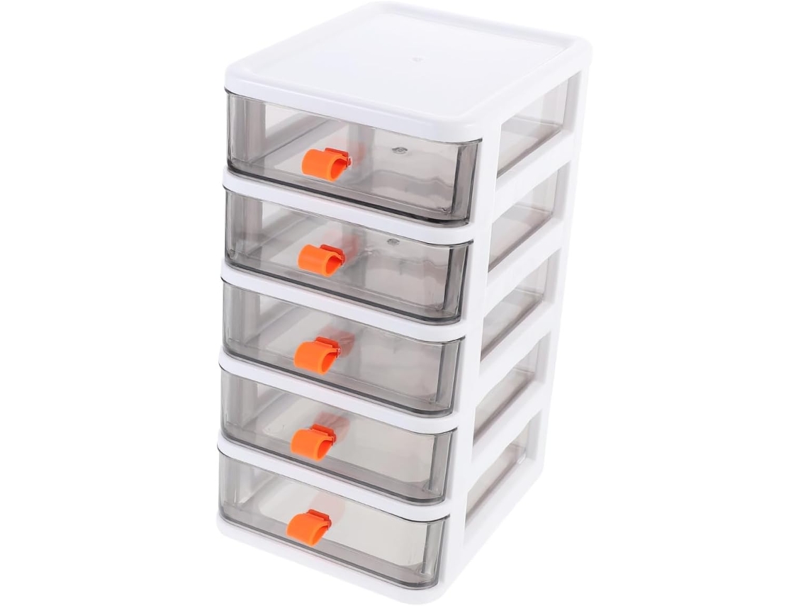 Caja De Almacenamiento De Oficina Compacta Multinivel De Polipropileno Transparente Con 5 Cajones