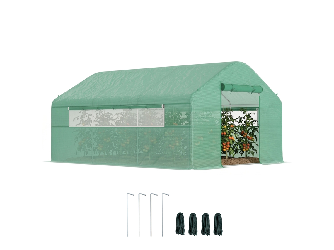 Invernadero Tipo Túnel De 4x3x2 M Con 2 Ventanas De Pe Anti-uv Y 1 Puerta Verde.