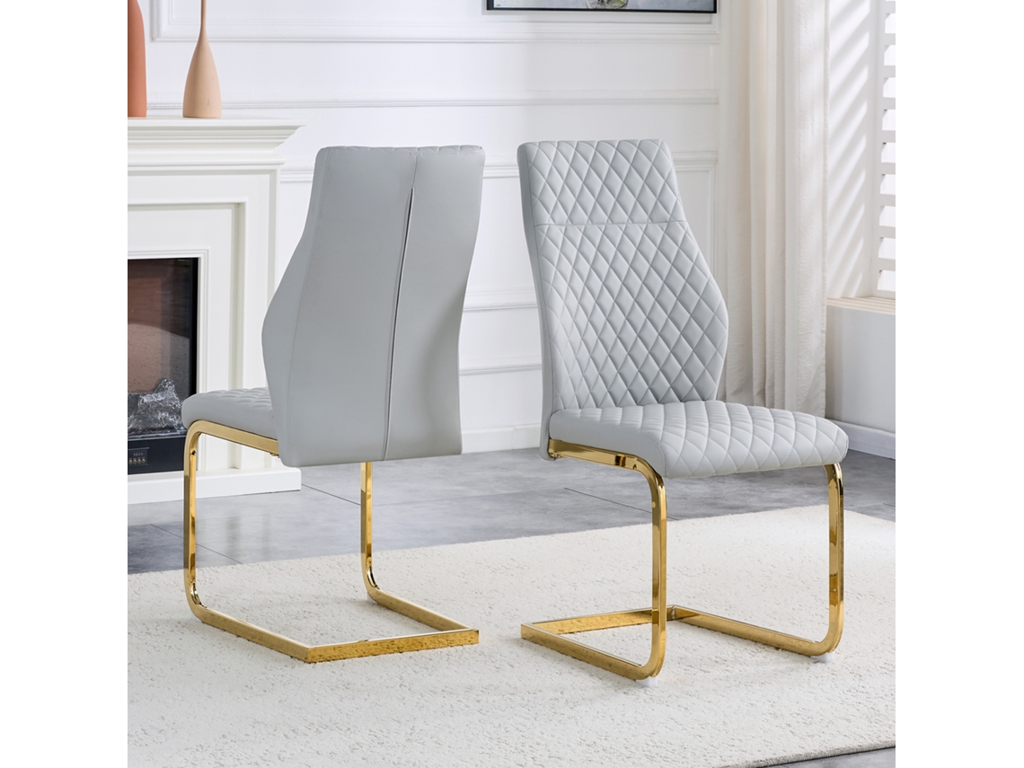 Par De Sillas Diamond, Gris Claro, Respaldo Alto, Dorado