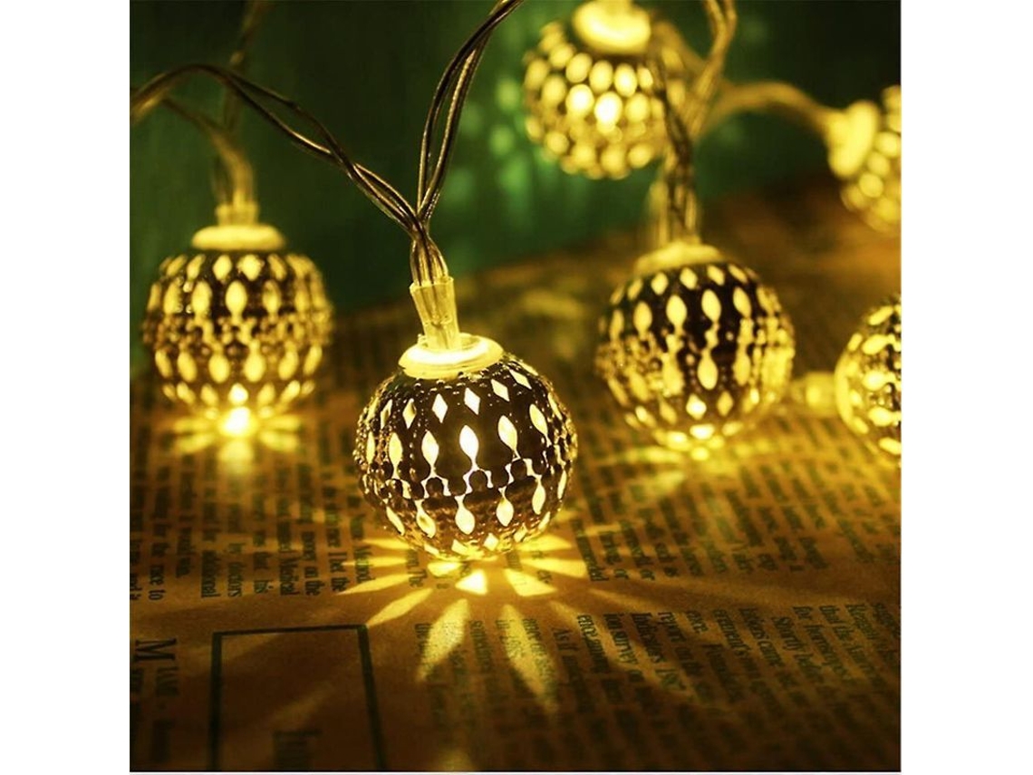 Luzes De Fadas De Bola De Metal Con Conector, 20 Led, 8 Modos, Cable Transparente, Extensible, Para Decoración