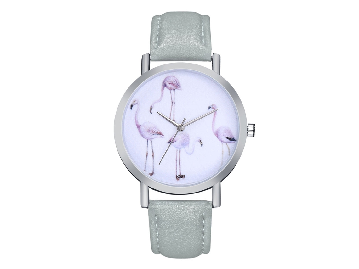 Reloj De Pulsera De Cuarzo Para Mujer Con Elegante Correa De Cuero Gris Con Estampado Animal.