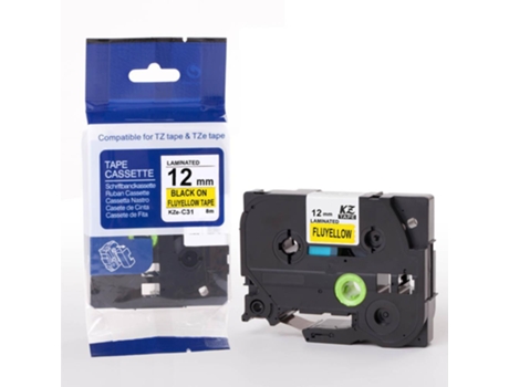 Cinta de etiquetas compatible con la impresora Brother P-Touch (Negro sobre amarillo esponjoso - 12 Mm)