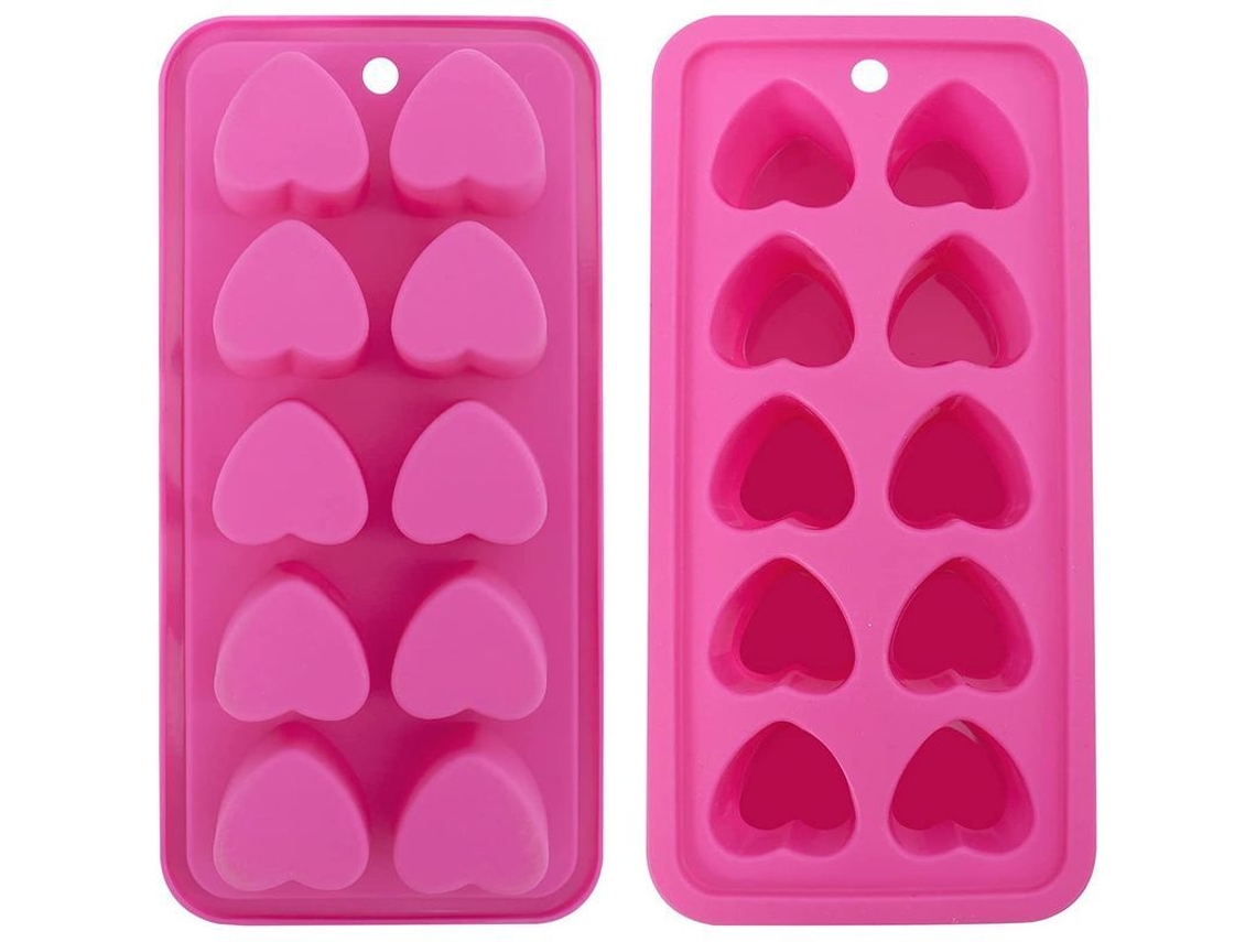 Molde De Hielo En Forma De Corazón De Silicona Para Diy Hielo, Chocolate, Caramelos, Liberación Fácil 2 Piezas Rosa