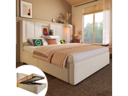 Cama Individual 90x200 Cm Con Portavasos, Usb, Almacenamiento, Base Incluida, Sin Colchón.