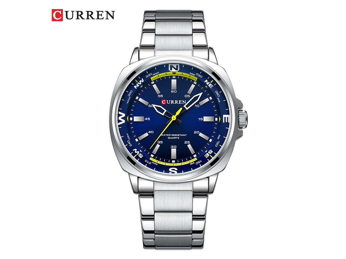 Reloj De Cuarzo Para Hombre (azul Plateado) Con Correa De Acero Inoxidable Y Esfera Cuadrada De Diseño Único.