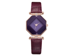 Reloj De Pulsera Para Mujer Con Esfera De Pedrería, Correa De Piel Sintética Y Movimiento De Cuarzo Morado.