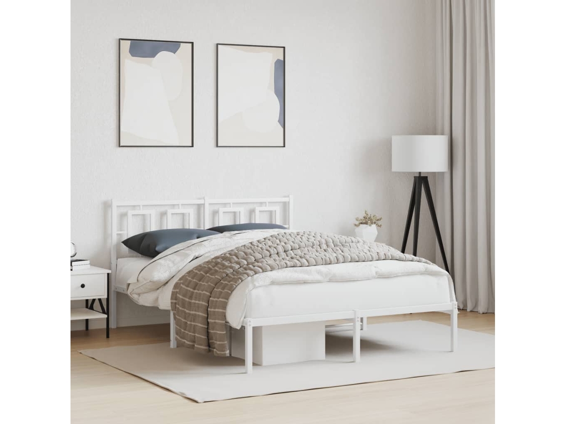 Estructura Cama Sin Colchón Con Cabecero Metal Blanco 135x190cm