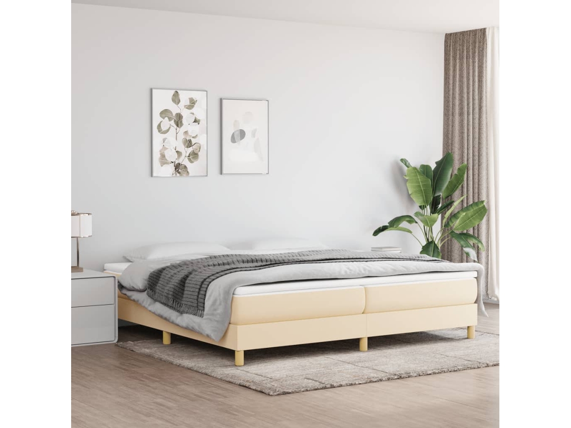 Cama Sin Colchón Tela Color Crema 200x200 Cm