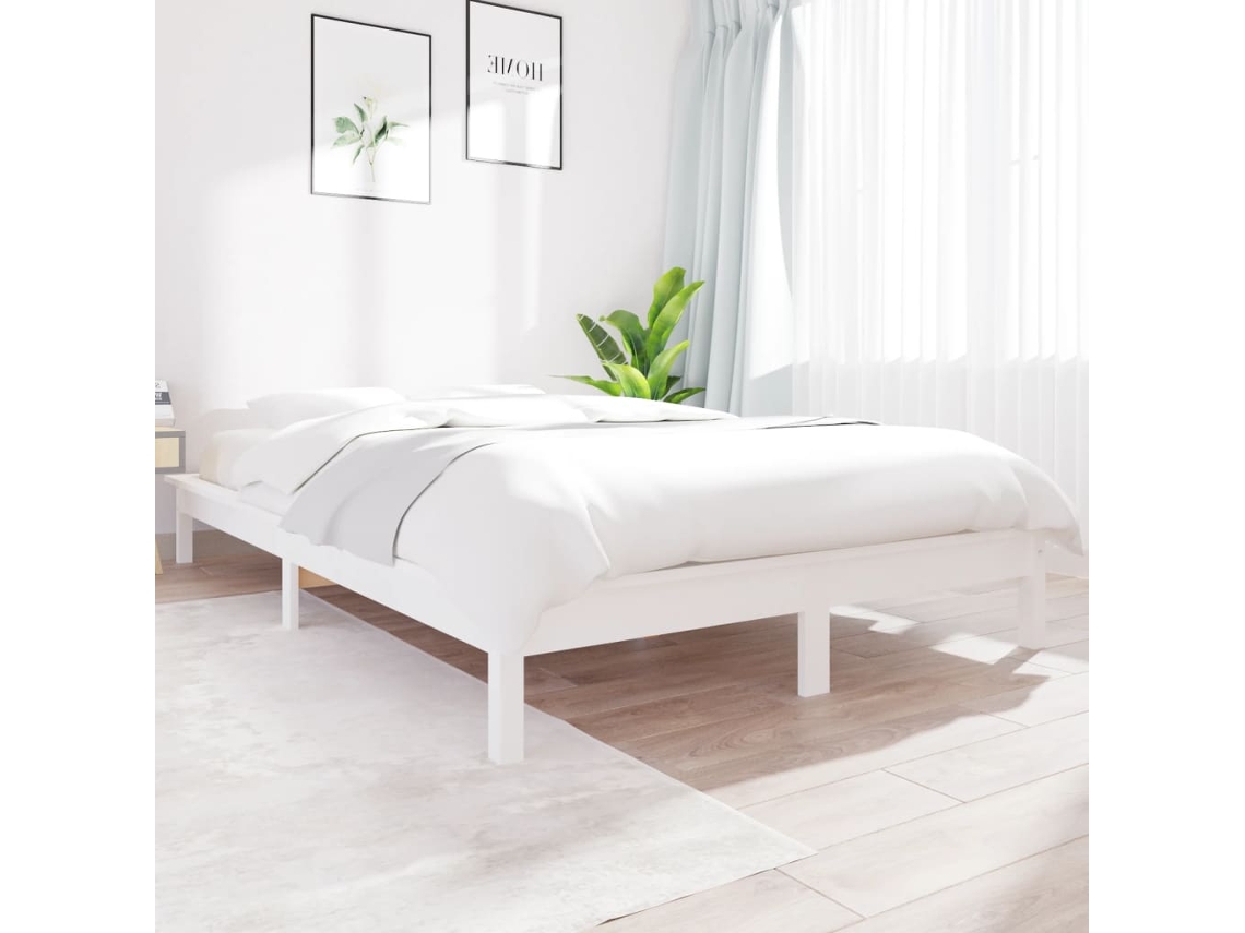 Estructura De Cama Madera Maciza De Pino Blanca 140x200 Cm