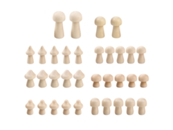 34 piezas/caja de minihongos de madera para manualidades, sin pintar