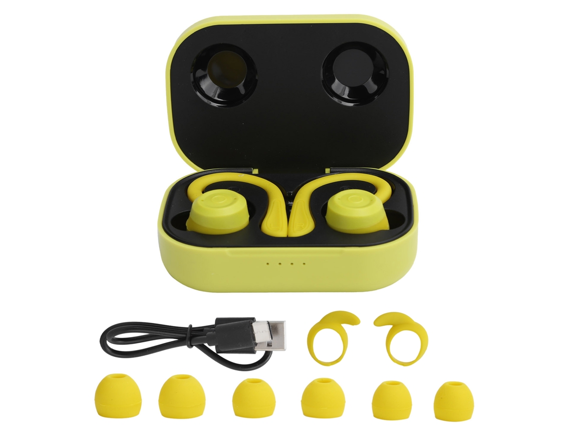 Auriculares Inalámbricos Bluetooth Con Gancho Para La Oreja, Ideales Para Deportes. Auriculares Intrauditivos Con Estuche De Carga (amarillo Brillante).